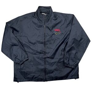 USA Olympics Windbreaker Jacket Mens XL Navy Blue Mesh Lined Full Zip Vintage